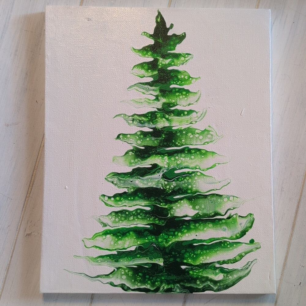 Original Abstract Acrylic Painting Christmas Tree Stretched Canvas Art 8"×10"
